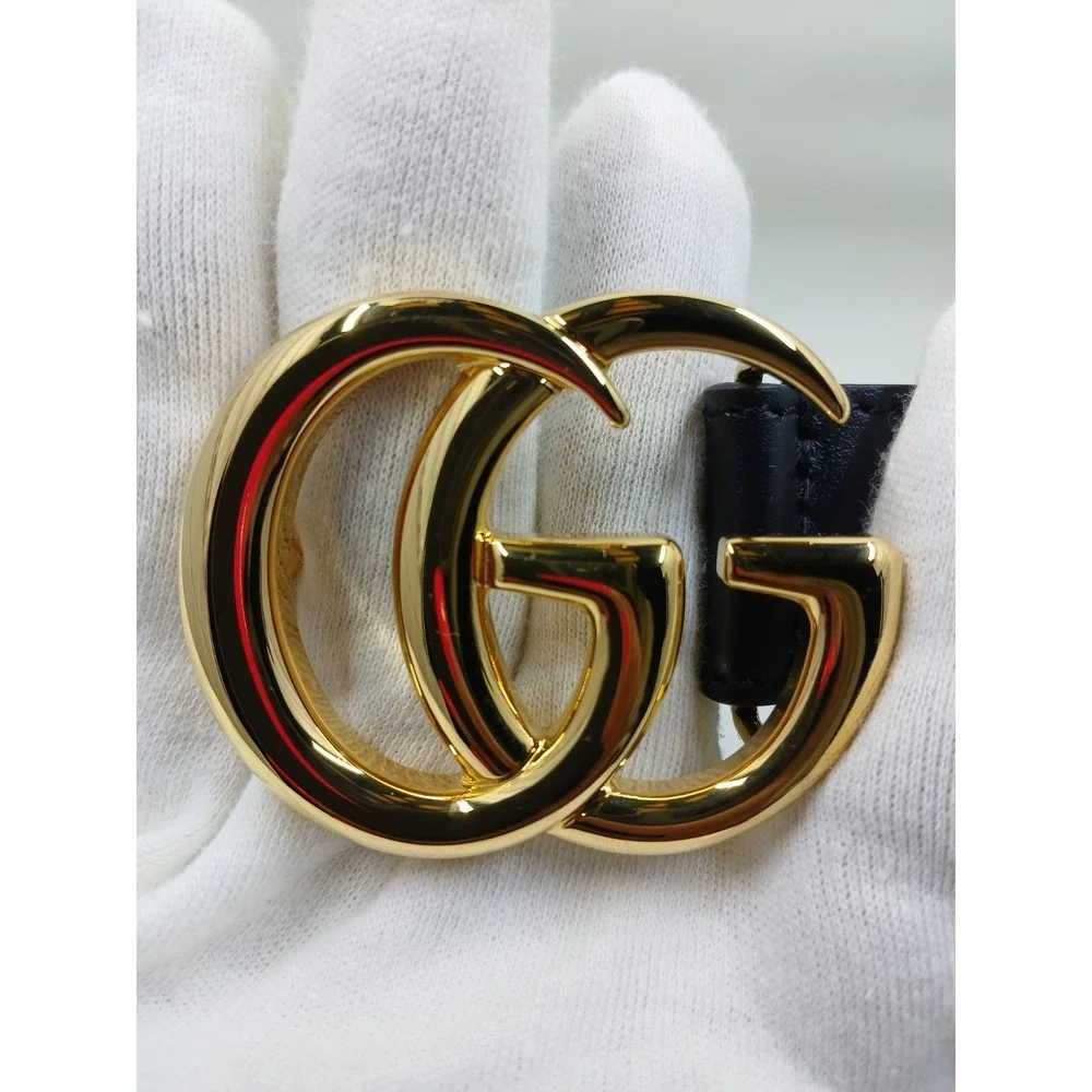 NEW GUCCI Marmont‎ Belt Double G Shiny Buckle Size 75 Black Leather Authentic